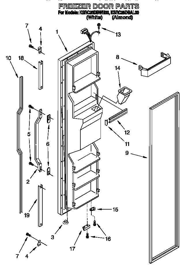 KitchenAid KSRC25DBAL00 freezer door diagram