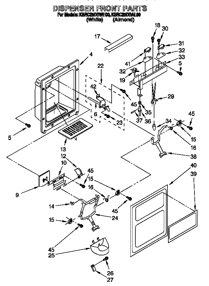 KitchenAid KSRC25DBAL00 dispenser front diagram