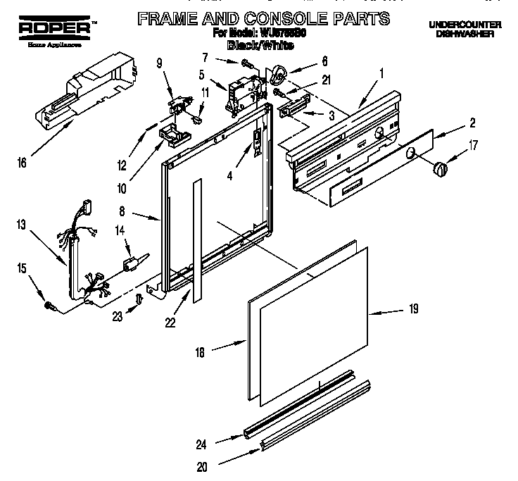 Roper WU5755B0 frame and console diagram