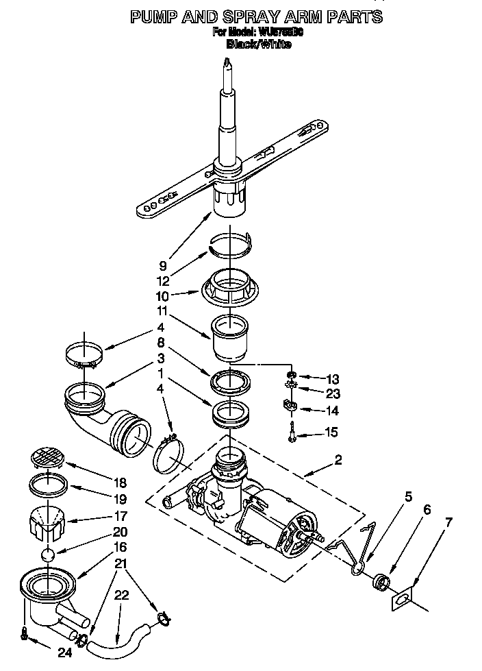 Roper WU5755B0 pump and spray arm diagram