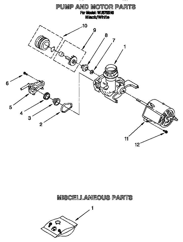 Roper WU5755B0 pump and motor diagram