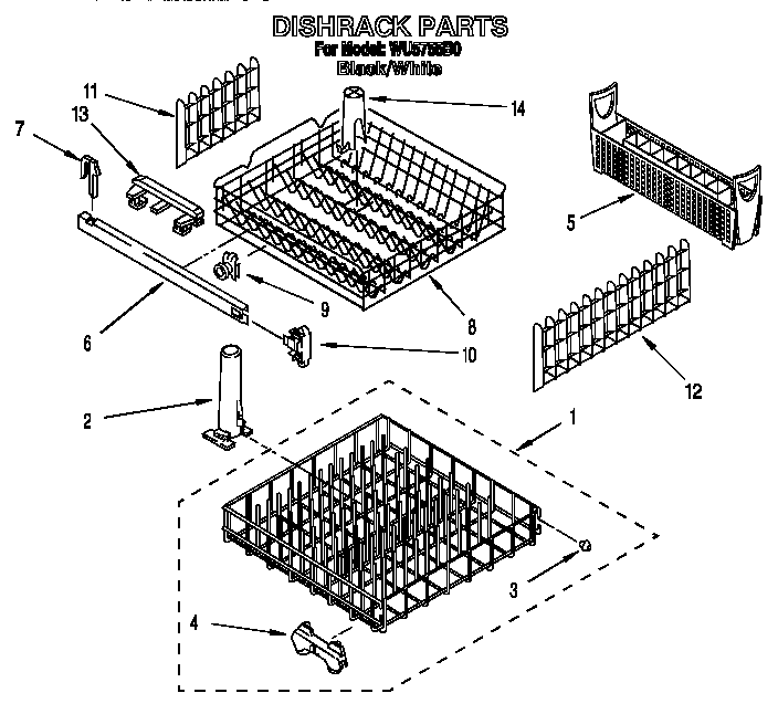 Roper WU5755B0 dishrack diagram