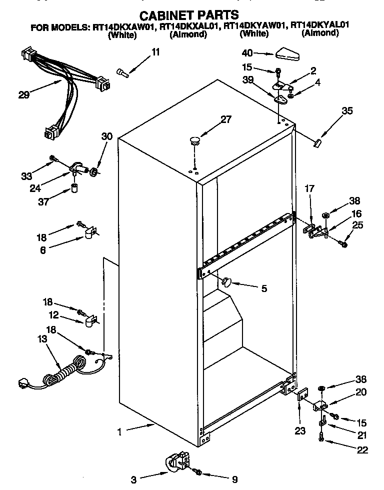 Roper RT14DKYAW01 cabinet diagram