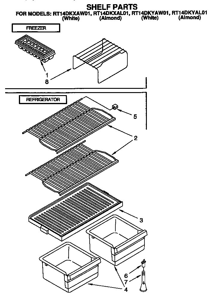 Roper RT14DKYAW01 shelf diagram