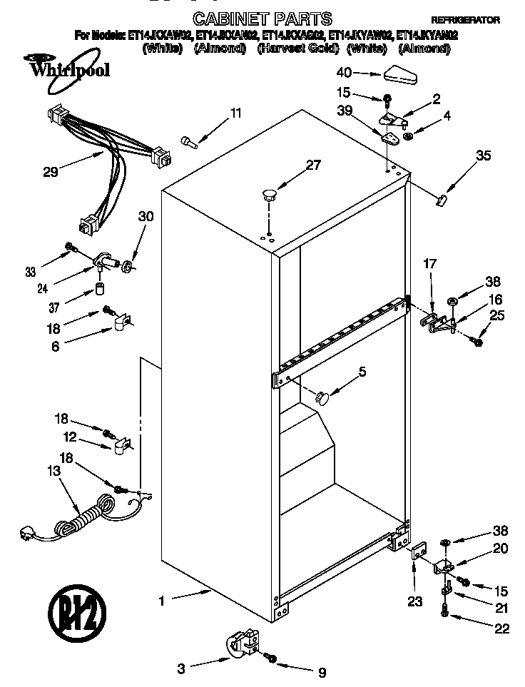 Whirlpool ET14JKXAN02 cabinet diagram
