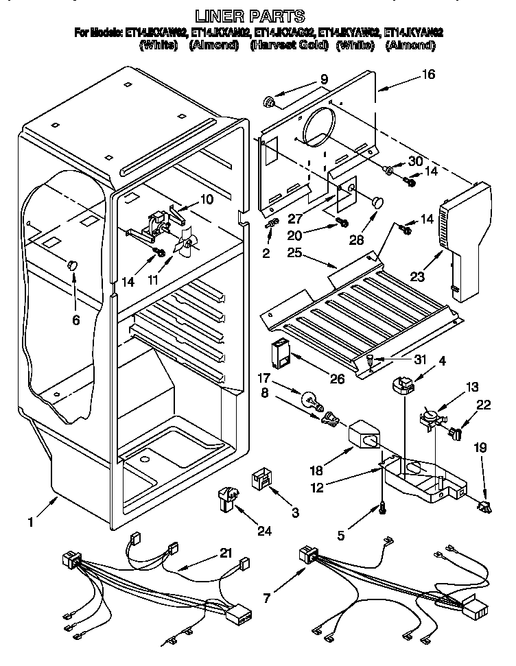 Whirlpool ET14JKXAN02 liner diagram