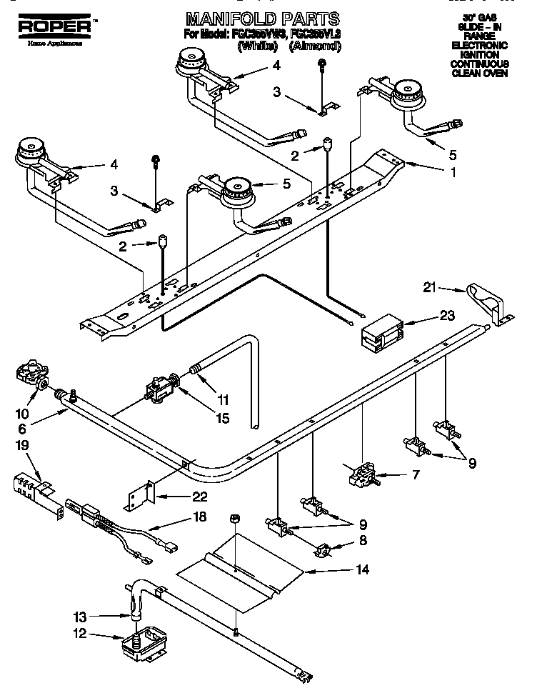 Roper FGC355VL3 manifold diagram