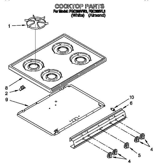 Roper FGC355VL3 cooktop diagram