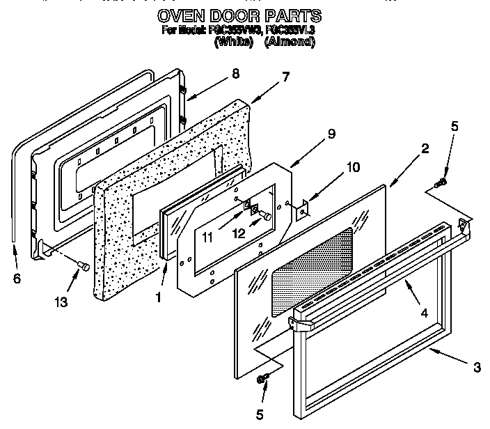 Roper FGC355VL3 oven door diagram
