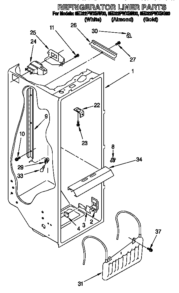 Whirlpool 8ED22PWXBG00 refrigerator liner diagram