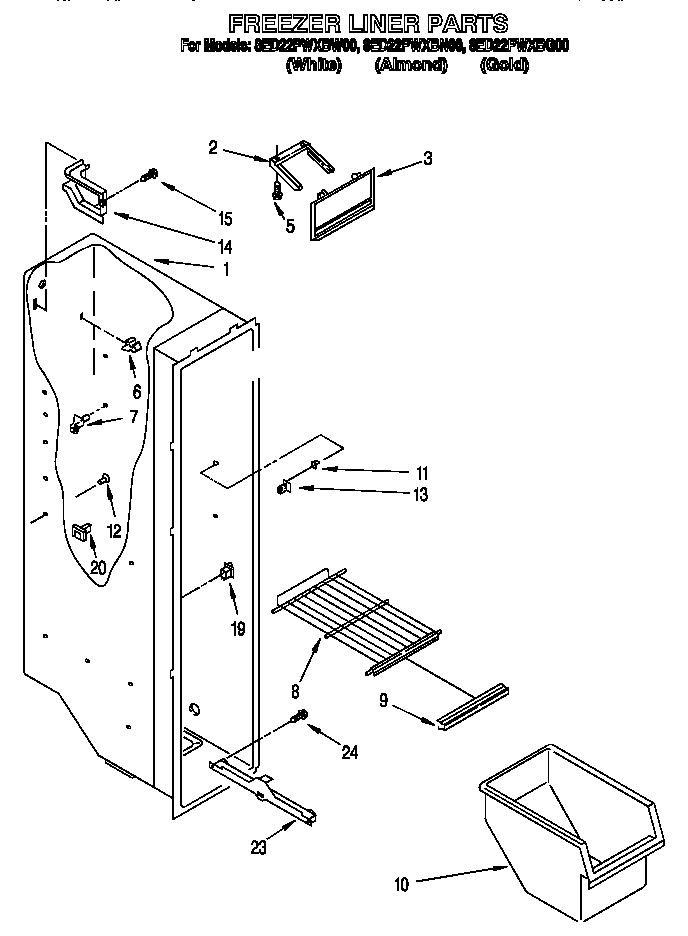 Whirlpool 8ED22PWXBG00 freezer liner diagram