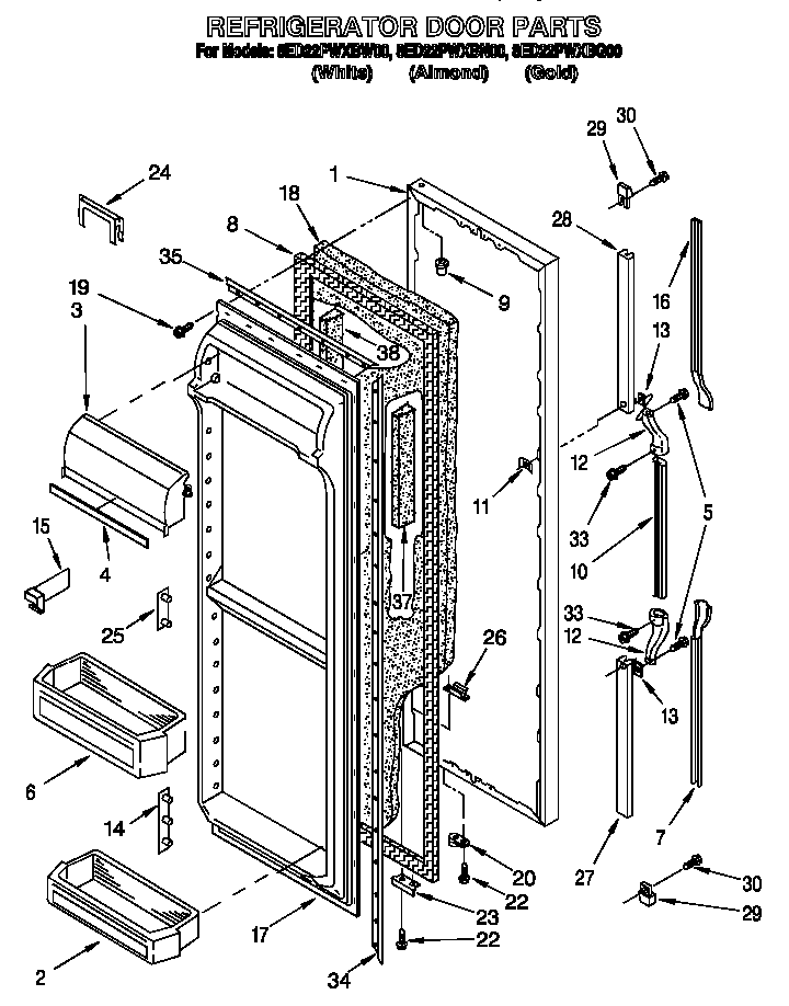 Whirlpool 8ED22PWXBG00 refrigerator door diagram