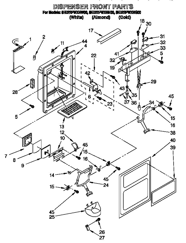 Whirlpool 8ED22PWXBG00 dispenser front diagram