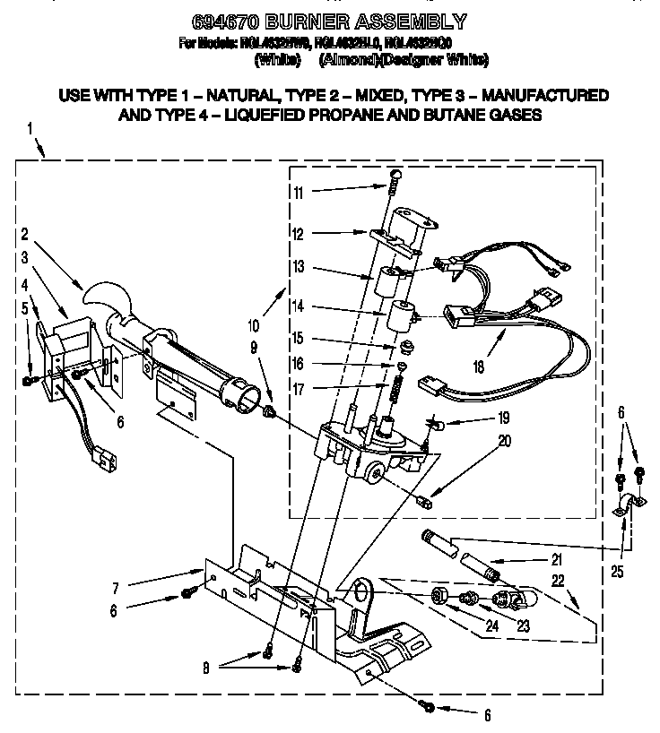 Roper RGL4632BQ0 694670 burner assembly diagram