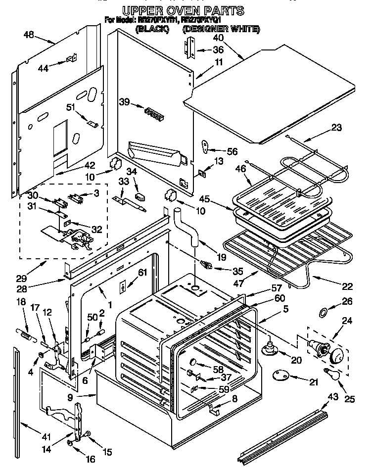 Whirlpool RB270PXYQ1 upper oven diagram