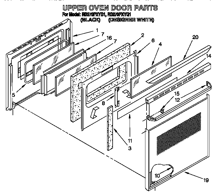 Whirlpool RB270PXYQ1 upper oven door diagram