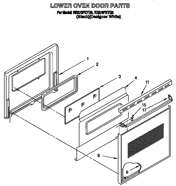 Whirlpool RB270PXYQ0 lower oven door diagram