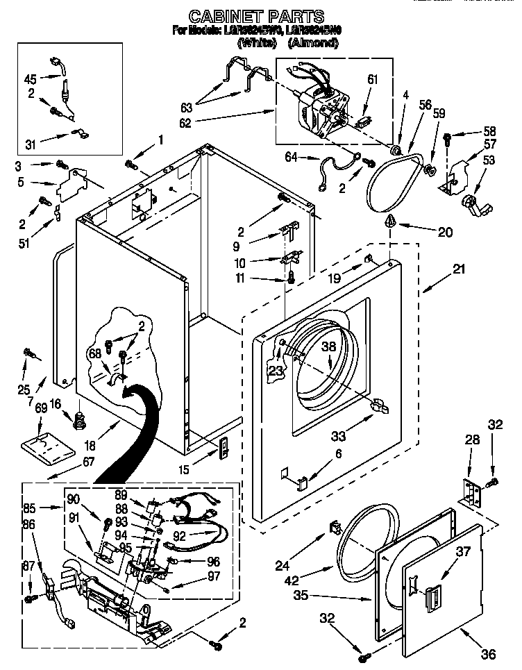 Whirlpool LGR5624BW0 cabinet diagram