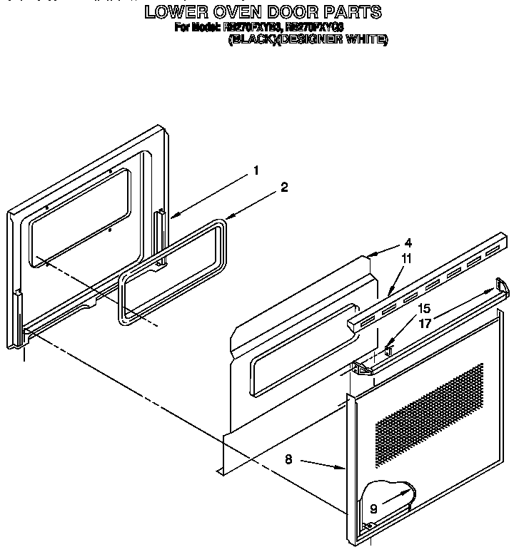 Whirlpool RB270PXYQ3 lower oven door diagram