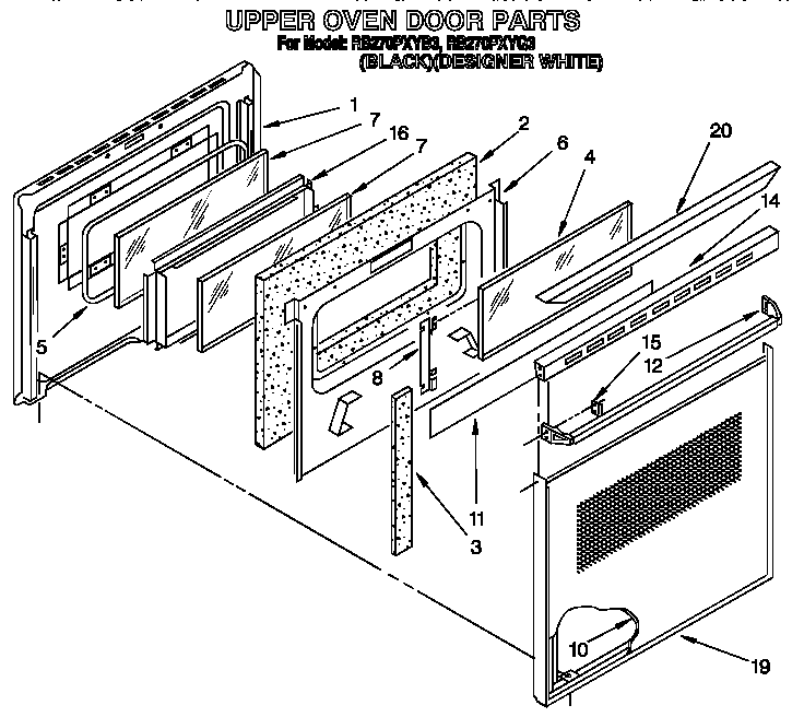 Whirlpool RB270PXYQ3 upper oven door diagram