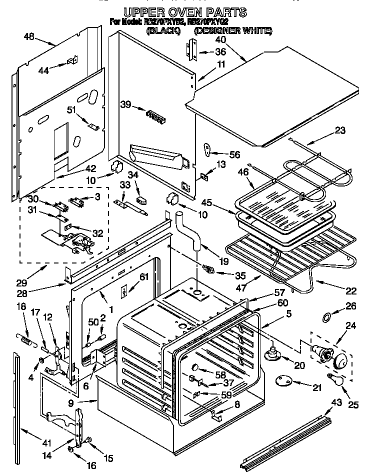 Whirlpool RB270PXYB2 upper oven diagram