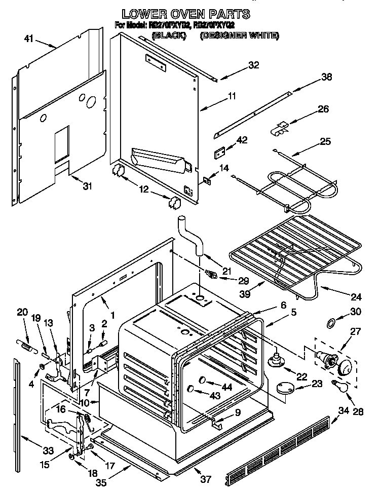 Whirlpool RB270PXYB2 lower oven diagram