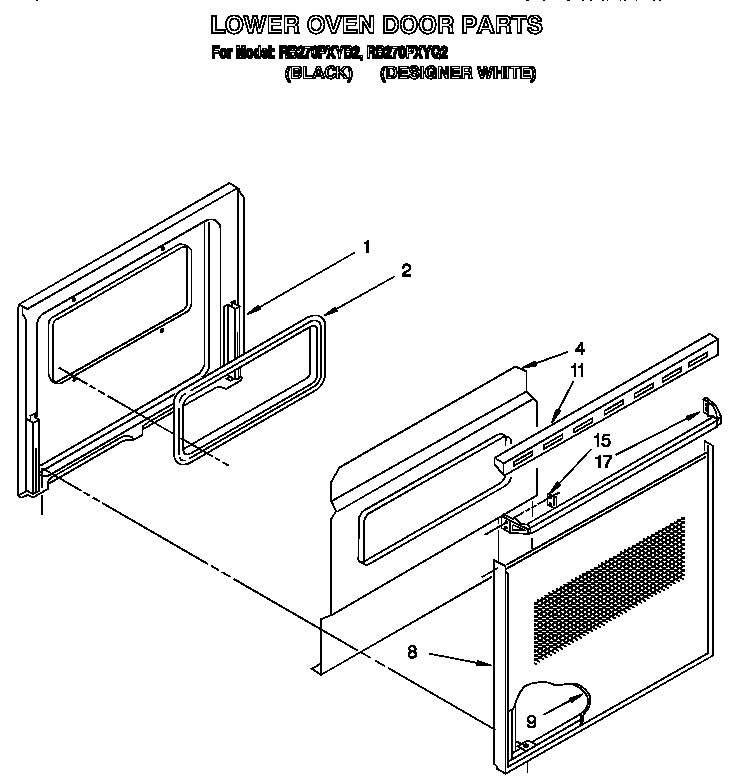 Whirlpool RB270PXYB2 lower oven door diagram
