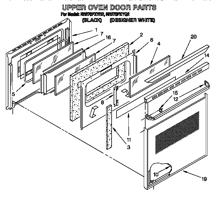Whirlpool RB270PXYB2 upper oven door diagram