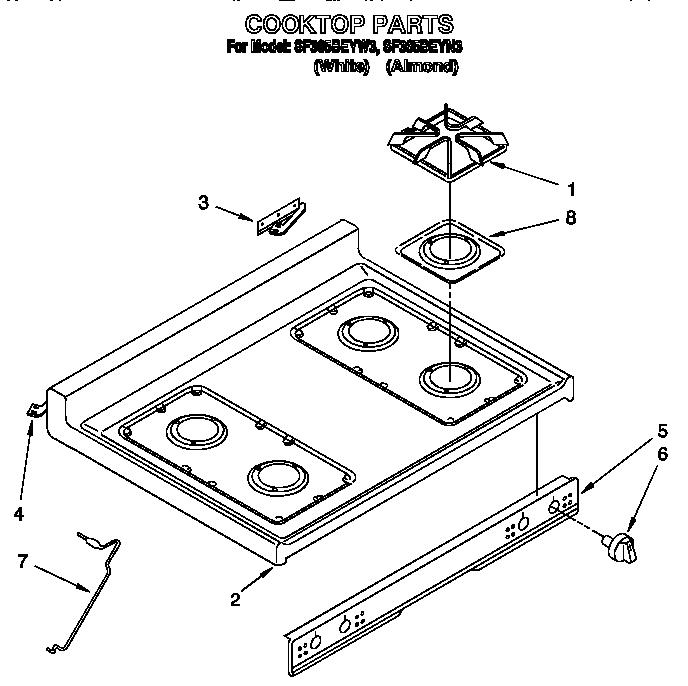 Whirlpool SF365BEYW3 cooktop diagram