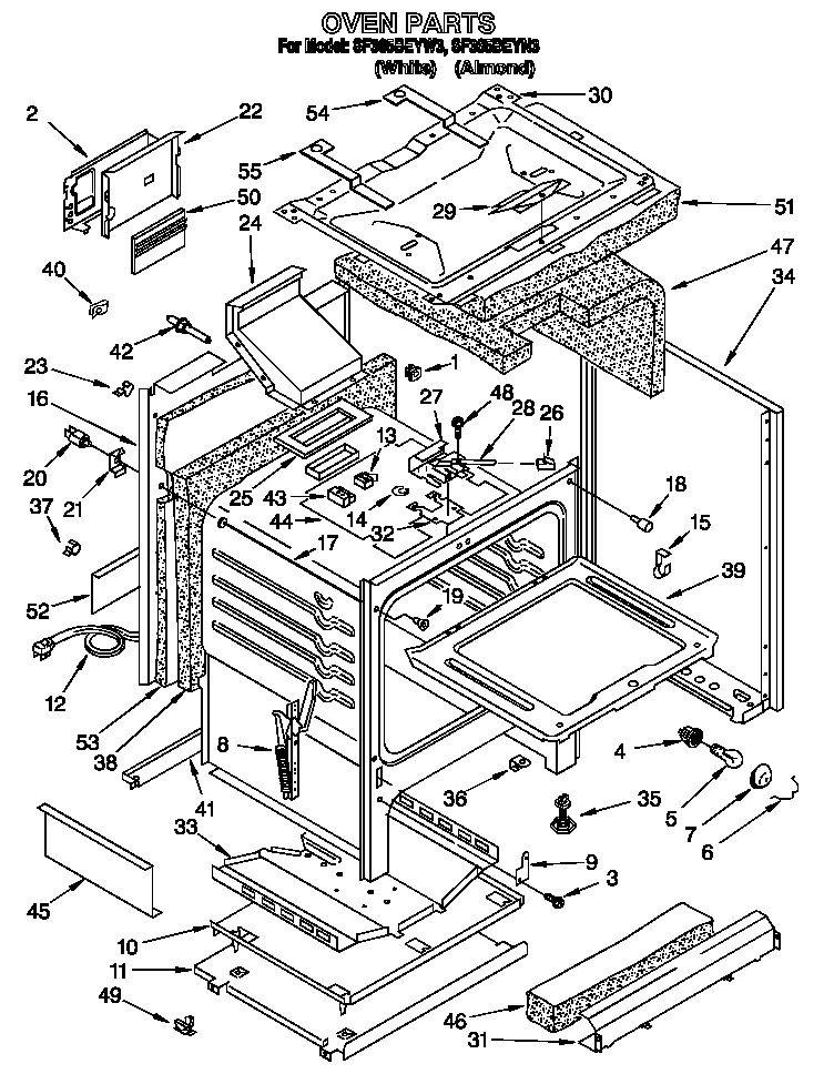 Whirlpool SF365BEYW3 oven diagram