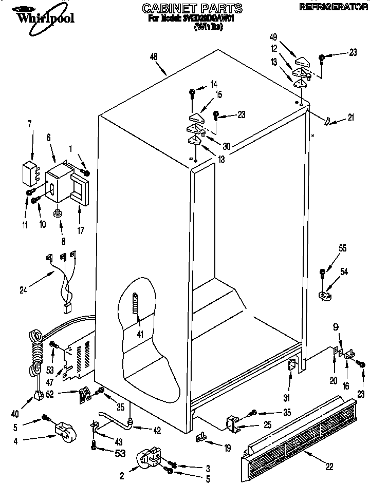 Whirlpool 3VED29DQAW01 cabinet diagram