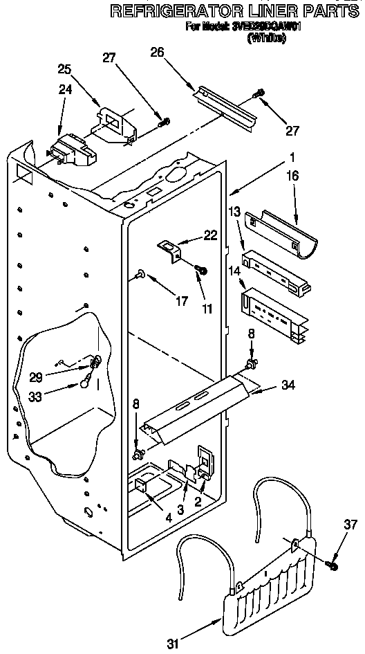 Whirlpool 3VED29DQAW01 refrigerator liner diagram