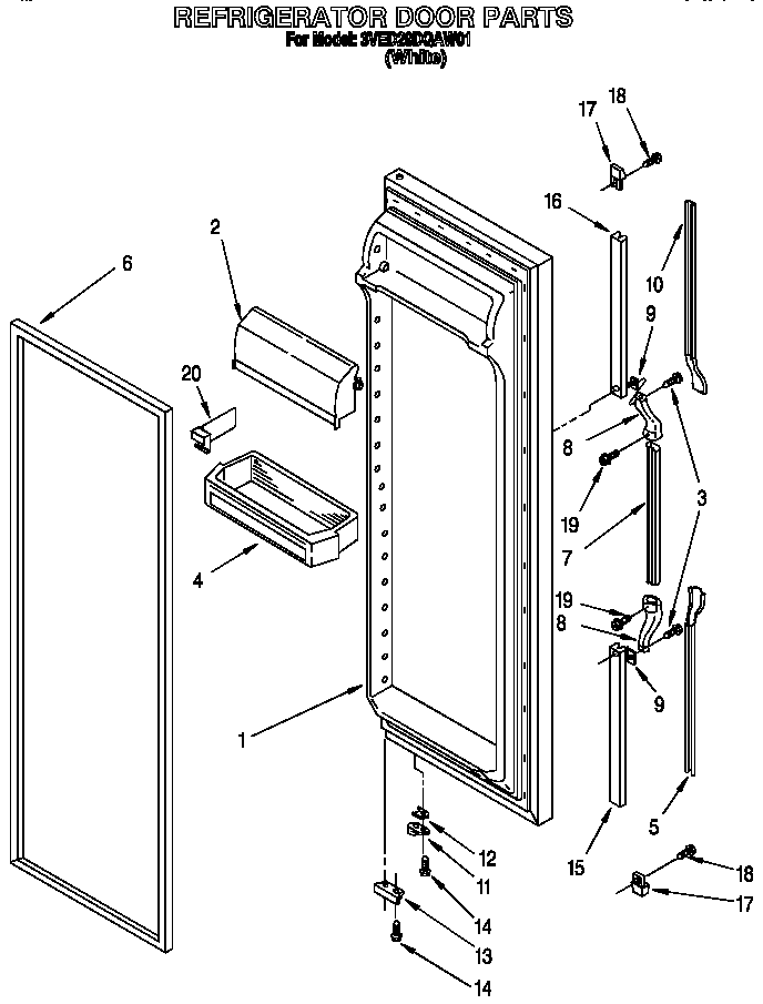Whirlpool 3VED29DQAW01 refrigerator door diagram