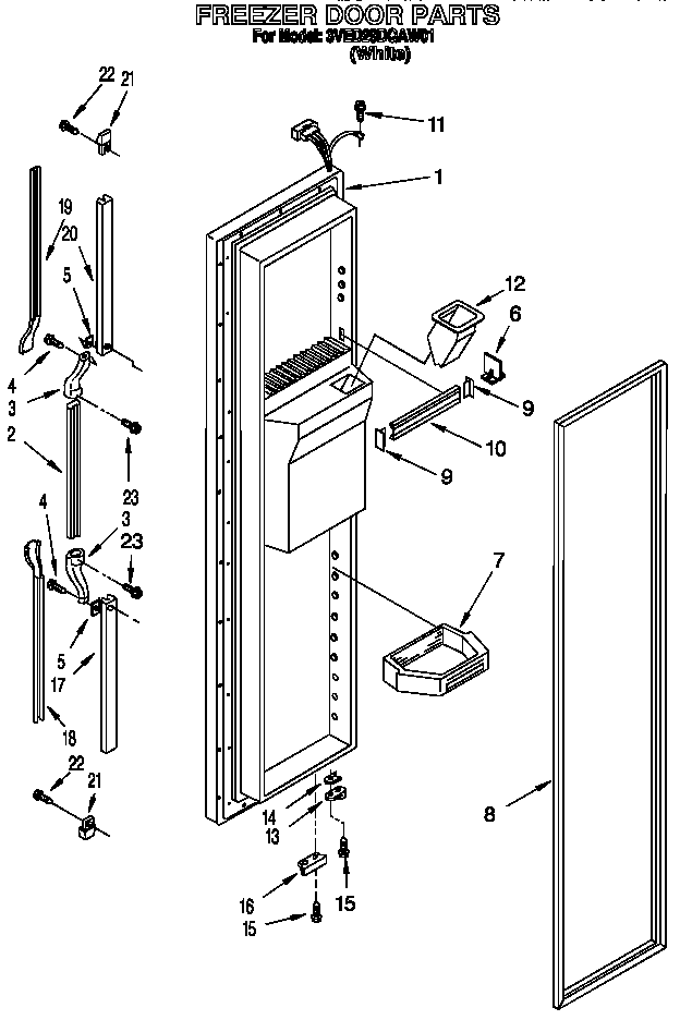 Whirlpool 3VED29DQAW01 freezer door diagram