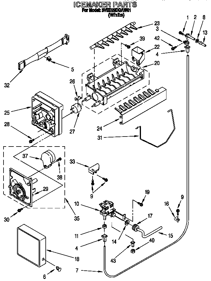 Whirlpool 3VED29DQAW01 icemaker diagram