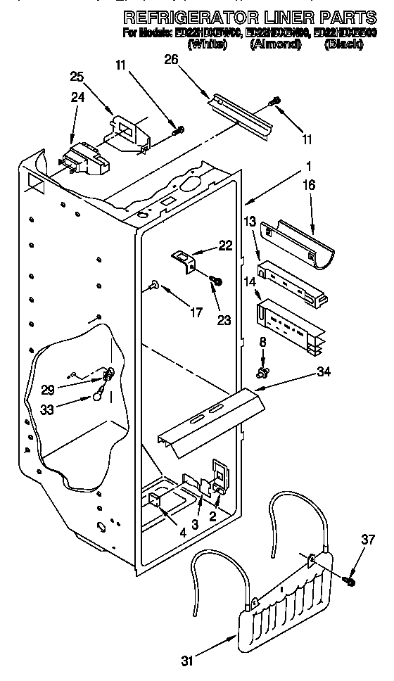 Whirlpool ED22HDXBB00 refrigerator liner diagram