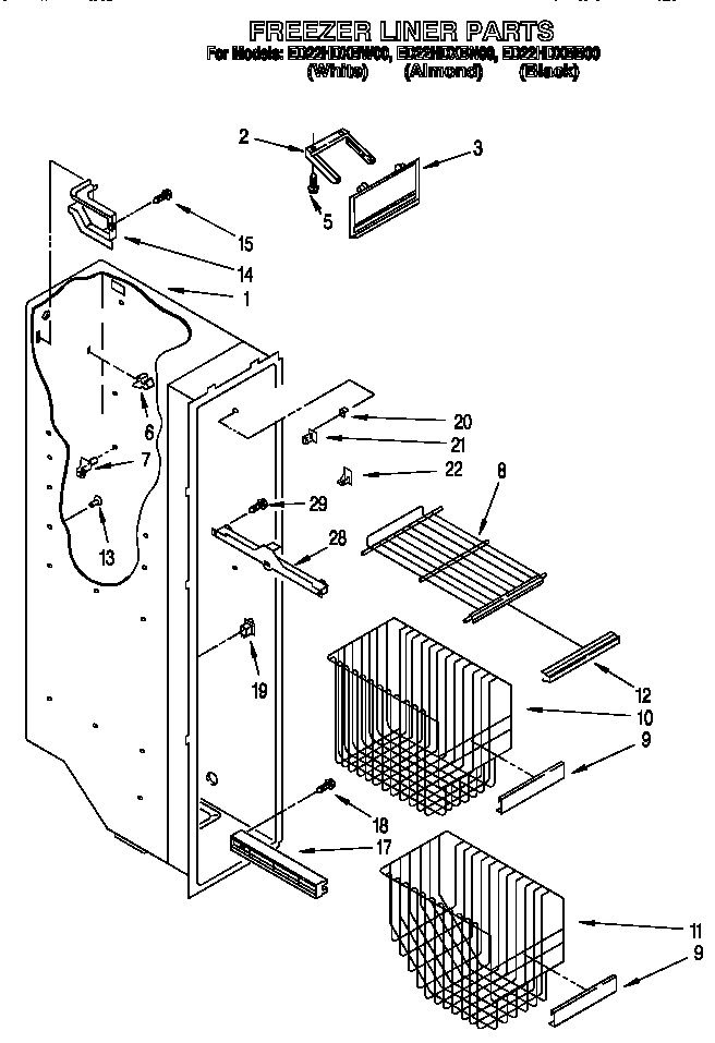 Whirlpool ED22HDXBB00 freezer liner diagram