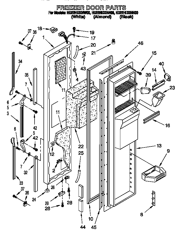 Whirlpool ED22HDXBB00 freezer door diagram