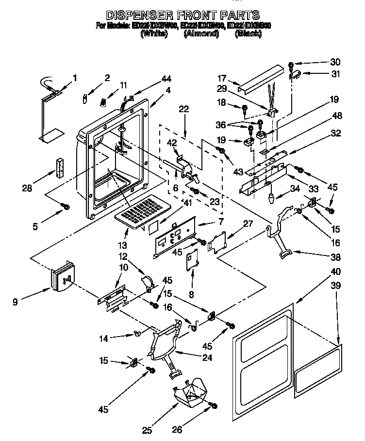 Whirlpool ED22HDXBB00 dispenser front diagram