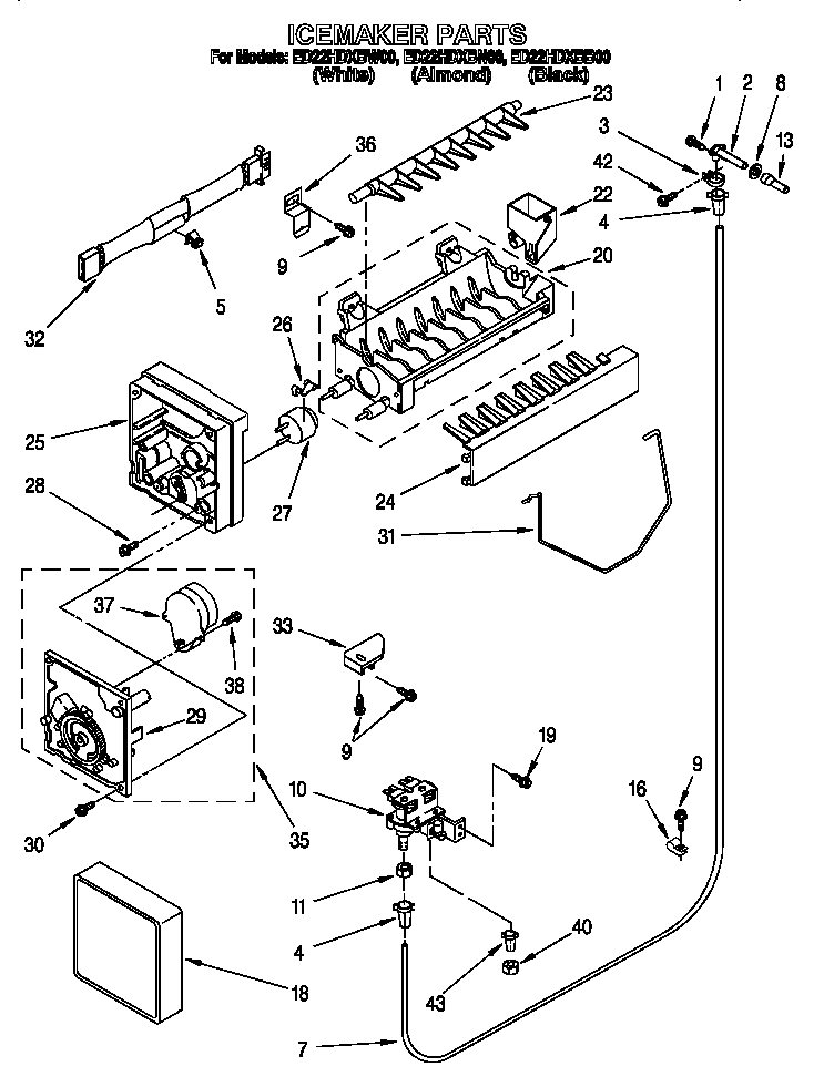 Whirlpool ED22HDXBB00 icemaker diagram
