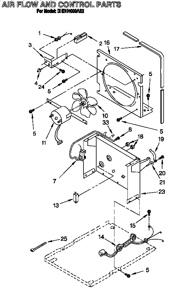 Whirlpool BHDH4000AS2 air flow and control parts diagram