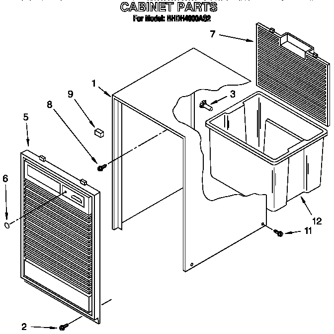 Whirlpool BHDH4000AS2 cabinet parts diagram