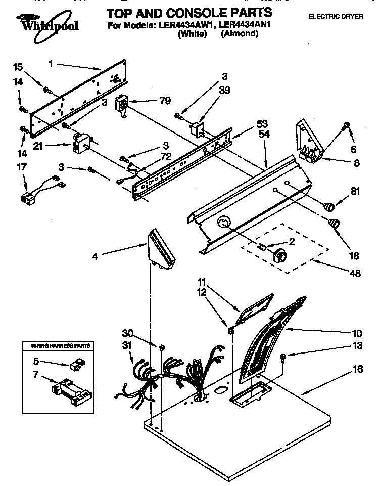 Whirlpool LER4434AN1 top and console diagram