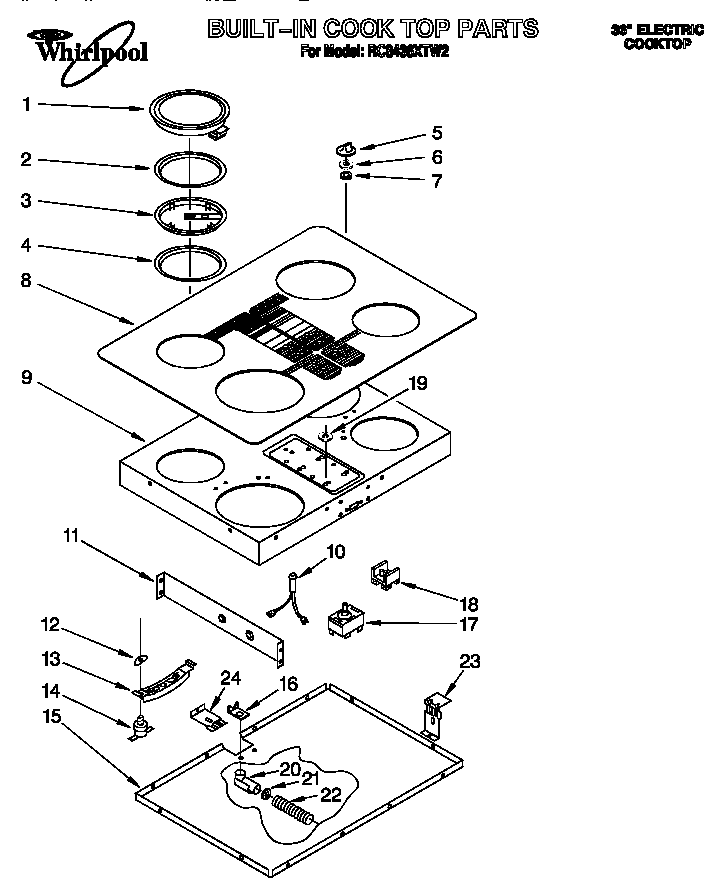 Whirlpool RC8436XTW2 built-in cook top diagram