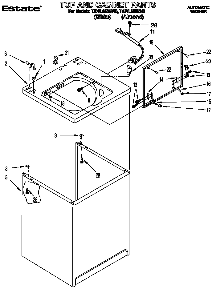 Estate TAWL650BN0 top and cabinet diagram