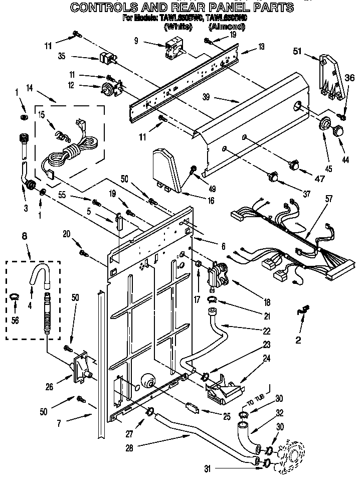 Estate TAWL650BN0 controls and rear panel diagram