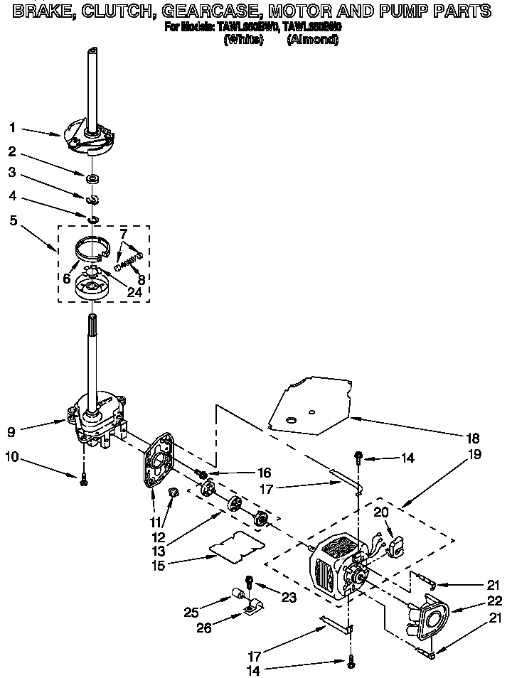 Estate TAWL650BN0 brake, clutch, gearcase, motor and pump diagram