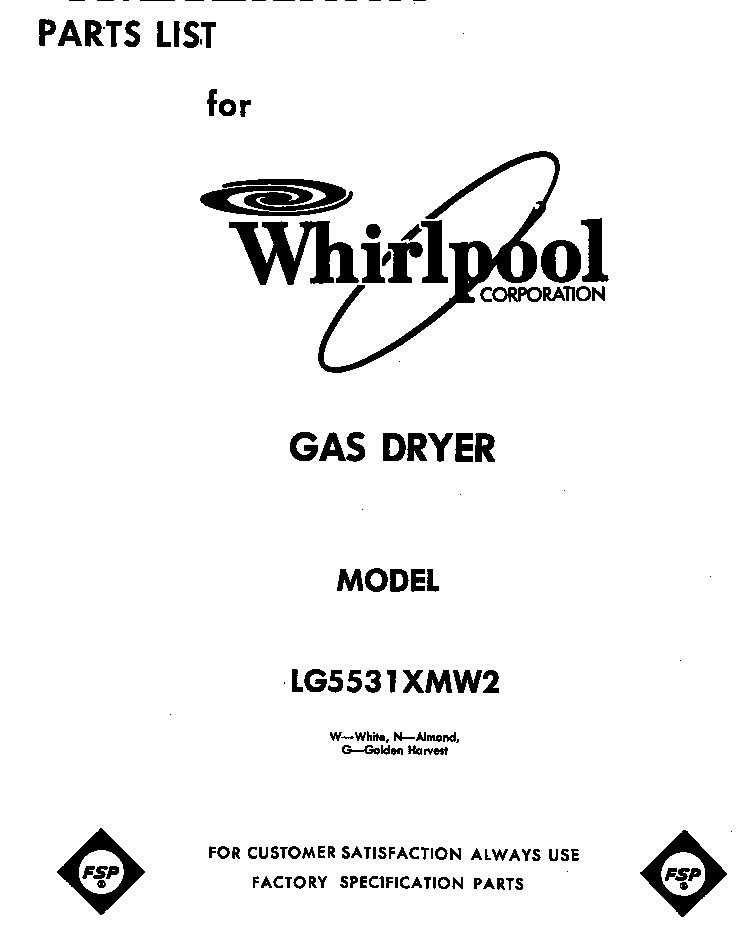 Whirlpool LG5531XMN2 front cover diagram