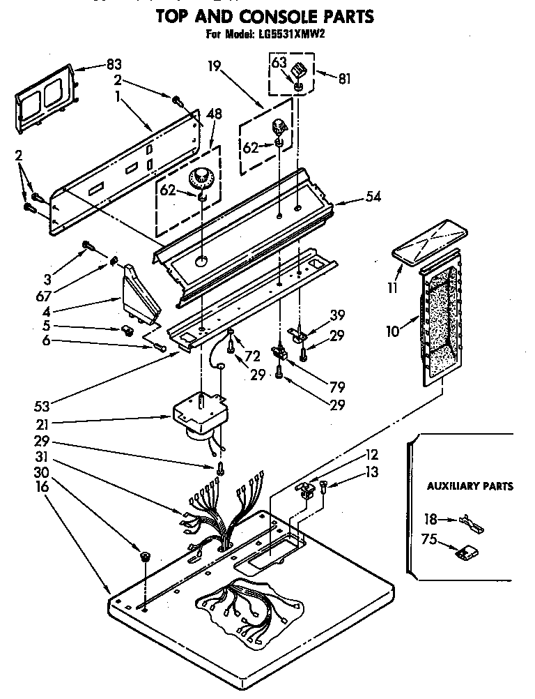 Whirlpool LG5531XMN2 top and console diagram