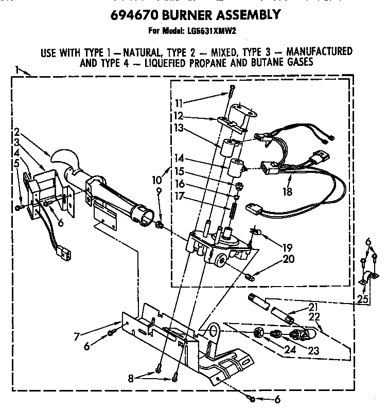 Whirlpool LG5531XMN2 694670 burner diagram
